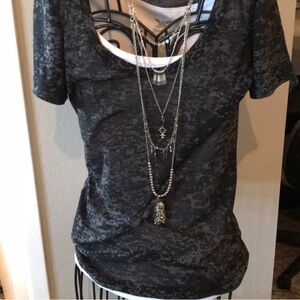 BKE Black & Gray Marbled Short Sleeve Tee Top Size Medium